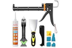 GOOPREEN Professional Caulk Gun Kit with Caulk Remover & Silicone Sealant - 5 in 1 Caulking Tool Set for Caulking Removal, Includes Caulking Gun Tool, Silicone Scraper