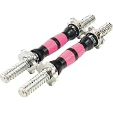 Rowland Harbor 12.6/14.2/15.7inch(30/35/40cm)Pink&amp;Black Threaded Dumbbell Durable Rubber Handles/Adjustable Dumbbell Bar Handles,Fit 1 inch Standard Weight Plate Weightlifting Accessories Sold in Pair