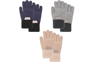 QKURT 3 Pairs Kids Knitted Gloves,Toddler Winter Stretch Magic Gloves, Warm Fluffy Full Finger Gloves 3-8 Years