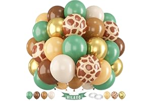 HILAVO Green Brown Balloons 60 Pcs Jungle Safari Sage Green Brown Gold Cream Balloons Retro Khaki Brown Avocado Green Apricot Balloon for Boys Giraffe Woodland Animal Baby Shower Birthday Party Decorations