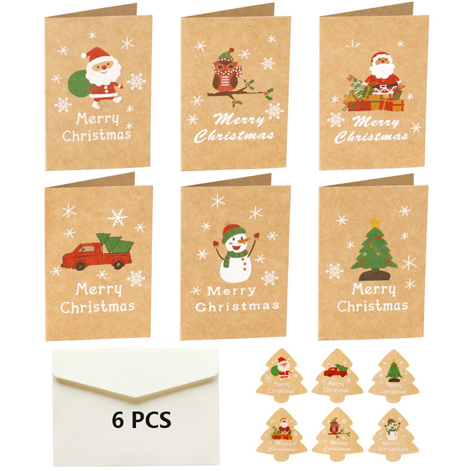Set of 6 Christmas Cards with Envelopes, Mini Christmas Cards, Blank Folding Cards, Christmas Cards, Postcards, Comes with 6 Merry Christmas Designs (10.5 cm x 7 cm)