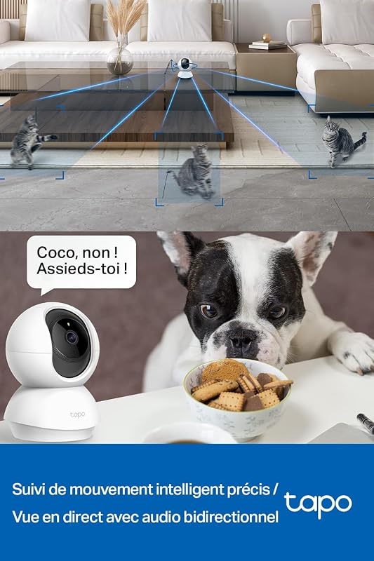 1080P Camera Interieur WiFi 360° Connectée Lot de 2,C200P2