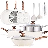 NEWBULIG 17-Piece Cookware Set, Nonstick & Non-Toxic Pots and Pans with Stay-Cool Handles, Induction Compatible, Cream White