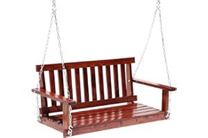 FDW Outdoor Wooden Porch Swing 4Ft Patio Porch Swing Bench 800 LBS Load-Bearing Capacity Swing Chair Two-Person Seating with Adjustable Hanging Chains, Durable Swing Bench for Courtyard, Garden, Backyard