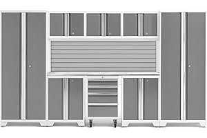 NEWAGE PRODUCTS INC. NewAge Products Bold Series White 9 Piece Set, Garage Cabinets, White with Stainless Steel Worktop, 54996