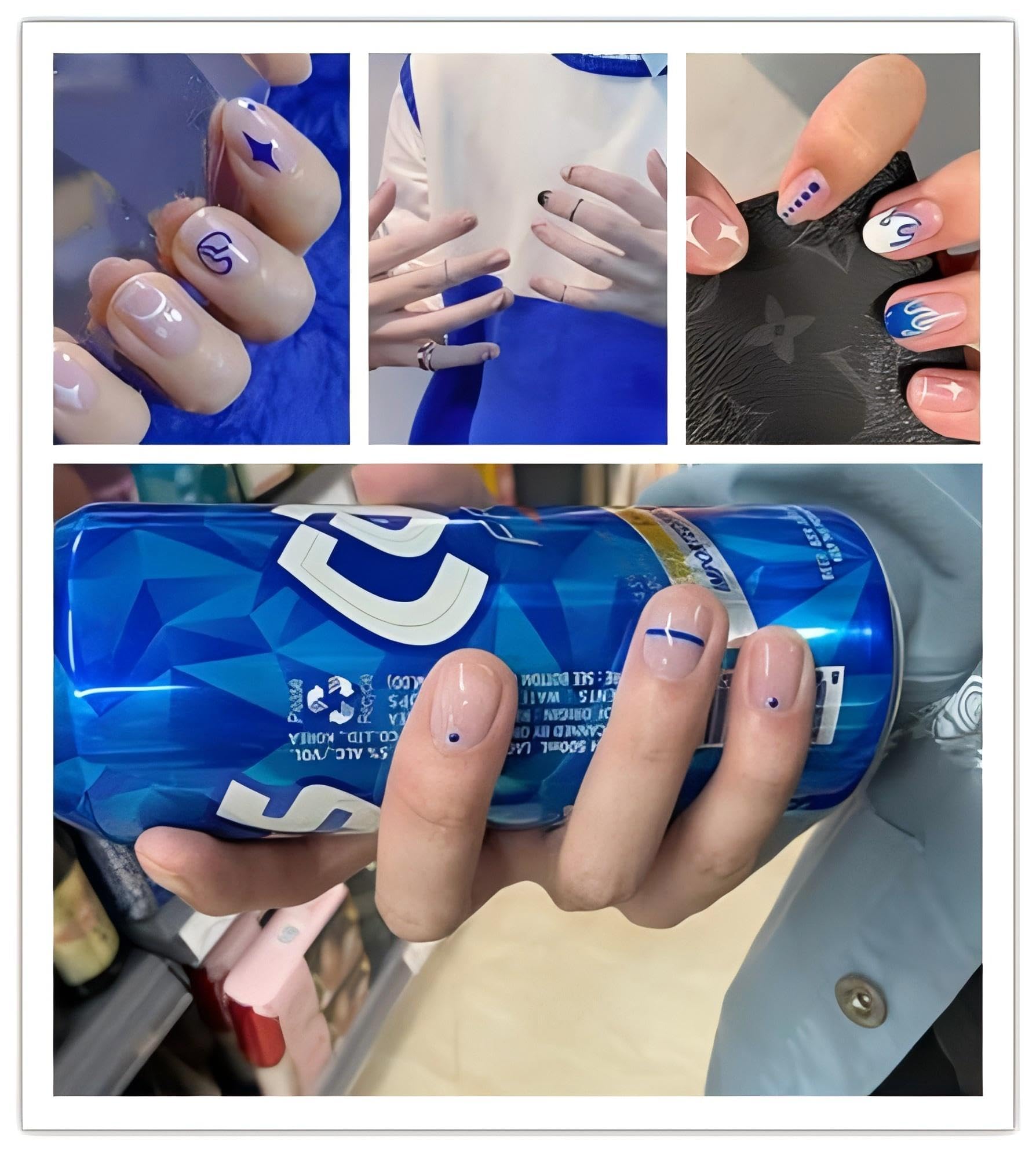 4 Colors ins Minimalist Style Nail Stickers, Simple Cat Love Stars Impressionist Drawing Line Stickers for Man Woman (4 Sheets)+Nail Sticker Specialized Tweezers - Image 5