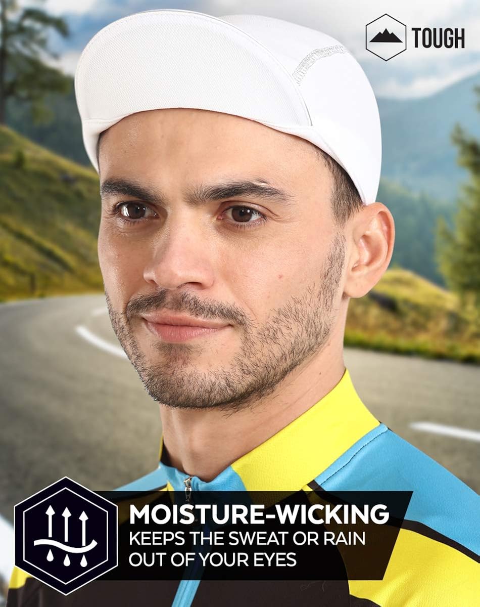 Cycling Cap - Under Helmet Bike Hat - Breathable Bicycle Helmet Liner - Biking Skull Cap for Men & Women with Reflective Sun Brim - Quick Dry & Sweat-Wicking for Riding, Running & Baseball - White : Clothing
