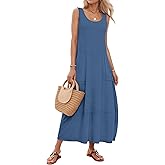 WNEEDU Summer Dress for Women 2026 Sleeveless Boho Maxi Dresses Casual Scoop Neck Beach Long Sundress Travel Vacation Outfits