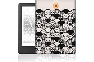 Doodlream Kindle Sleeve Case Bag with Button, Japanese Wave Cat Waterproof Carrying Sleeve Case for 7" Oasis/6.8" Paperwhite/6.8" Touch/e-Reader, Memory Fabric Protective Cover Pouch Bag