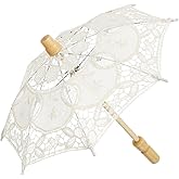 SEWACC Mini White Lace Parasol Umbrella, Vintage Bride Lace Parasol Decorative Umbrella, Embroidery Cotton Cloth, 11.81 x 11.81 x 10.23 Inch, Photography Prop Women Wedding Party Favors