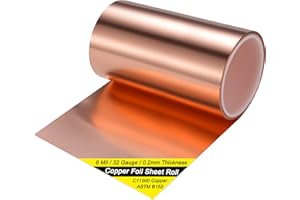 BELLA BAYS Copper Foil Sheet Roll 8Mil/32Gauge(0.2mm) 6in x 10ft Pure Thin Copper Rolll, ASTM B152 C11000 99.9+% Soft Copper Flashing Metal Foil for Craft,Electrical,House Repair,Decoration,and DIY