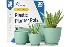 Lifemaster Planter Pots with Drainage Holes - Lightweight, Durable, & Space-Saving Pots for Indoor and Outdoor - Versatile Functionality, Simple Modern Design, Set of 20 Plastic Planter Pots Mint