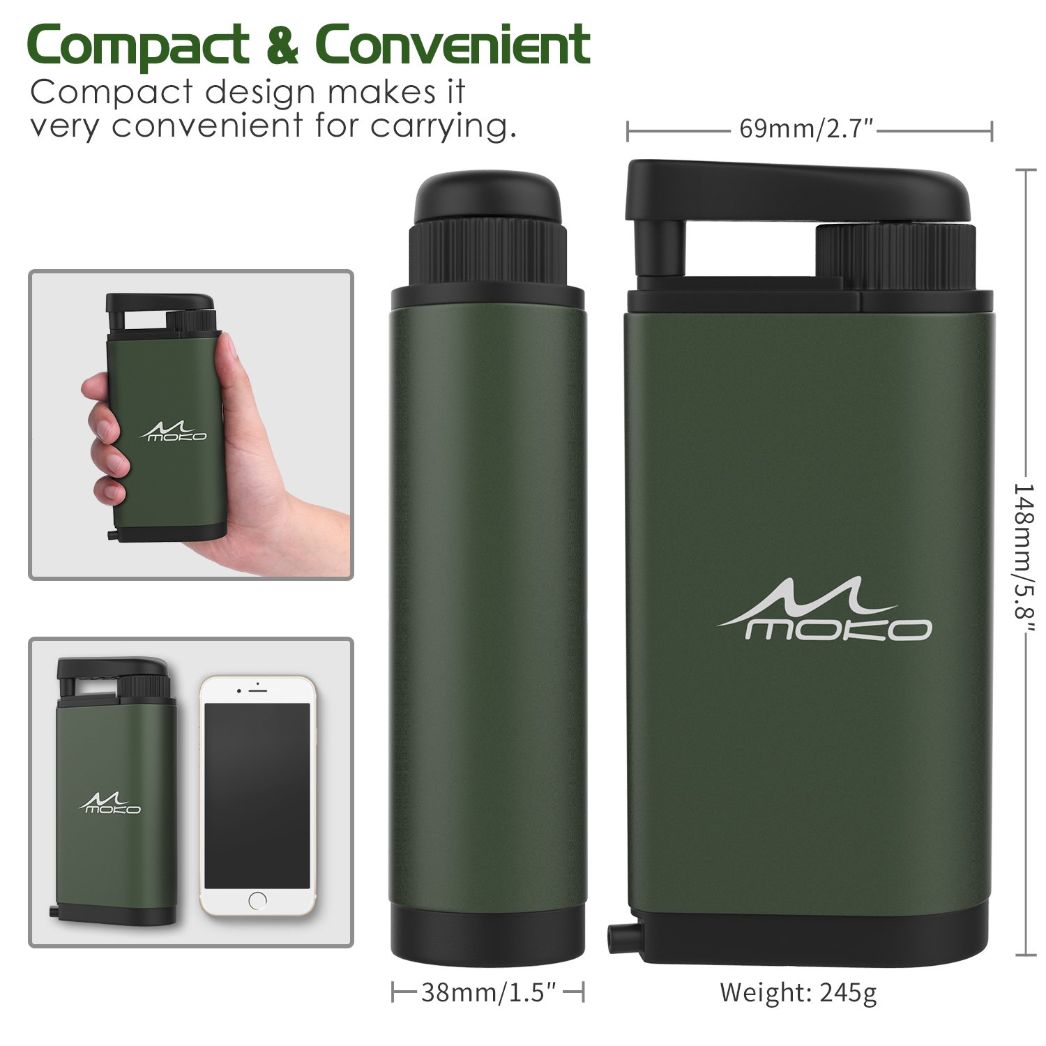 MoKo Portable Water Filter 0.01 Micron Absolute Hollow Fiber Membrane