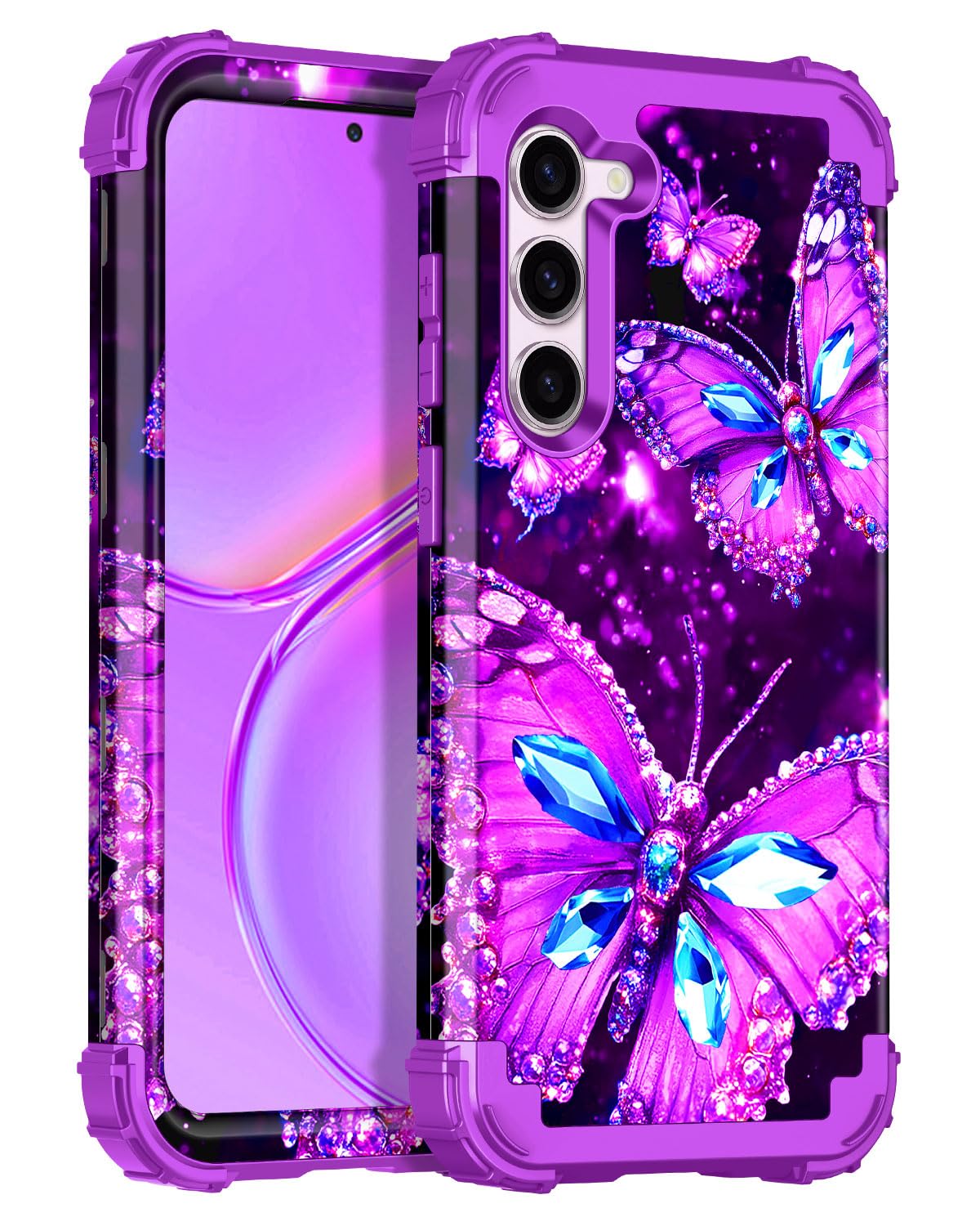 Casetego for Galaxy S23 5G Case,Glow in The Dark Three Layer Heavy Duty Sturdy Shockproof Full Protection Rugged Hard PC+Soft TPU Bumper Case for Samsung Galaxy S23 6.1 inch,Amaranth Purple