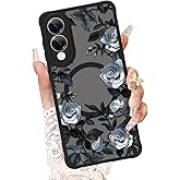 AIGOMARA Floral Case Fit for Samsung Galaxy S25 Edge [Compatible with MagSafe] White Rose Flowers Design Translucent Phone Cover Soft TPU and PC Anti-Scratch Shockproof Magnetic Phone case for Women