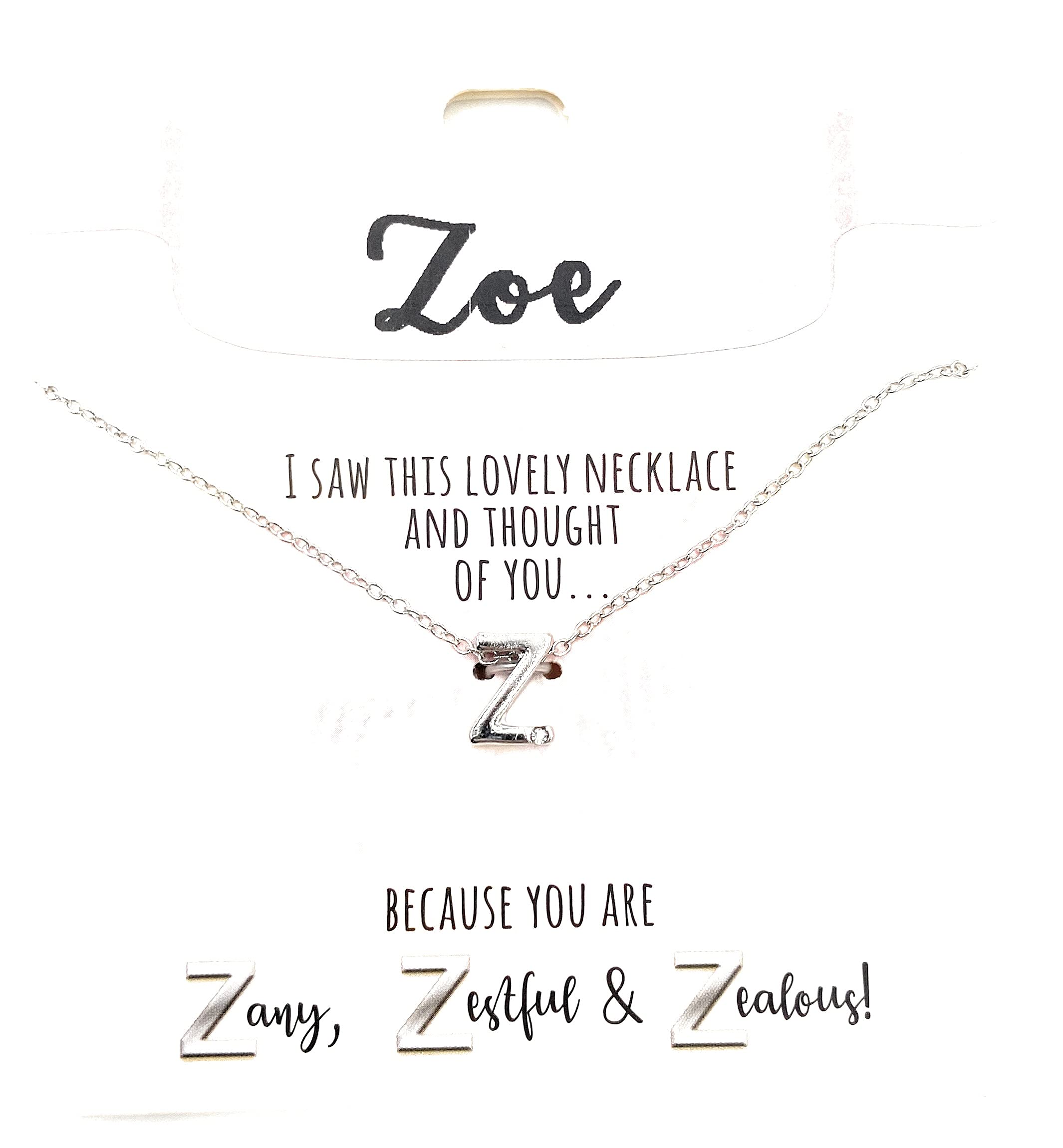 Royal County ZOE - 'Z' NECKLACE - Gorgeous personalised silver letter necklace with sparkly diamond on bottom of letter.