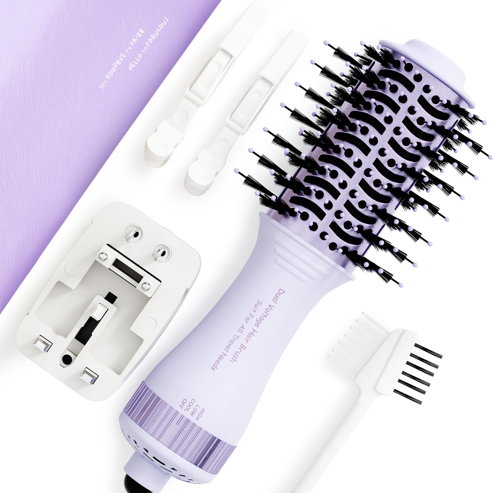 Photo 1 of Dual Voltage Hair Dryer Brush Travel Blow Dryer Brush in One,2 inch Portable Mini Hot Air Brush,Travel Hair Tools/Volumizer/Straightener/Curler,European Blow Dry Brush with EU&UK Plug