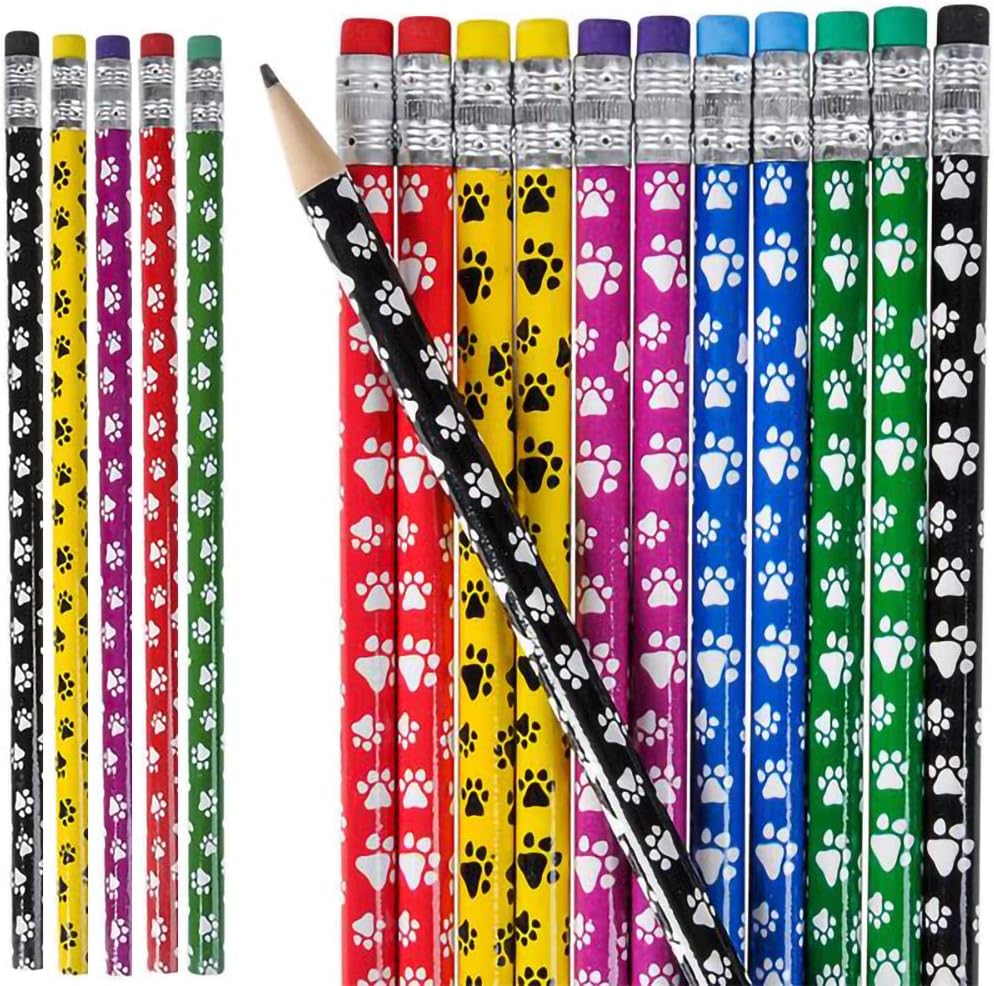 Paw Doggy Foot Print Pencils, School Supplies, Prizes for Kids, Birthday Giveaways, Party Favors, 7.5" Pencil (12-Pack): Office Products