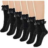 Giantree 3 Pairs Women Frilly Lace Ankle Ruffle Socks, Soft Comfortable Cotton Cute Princess Lolita Socks (Black)