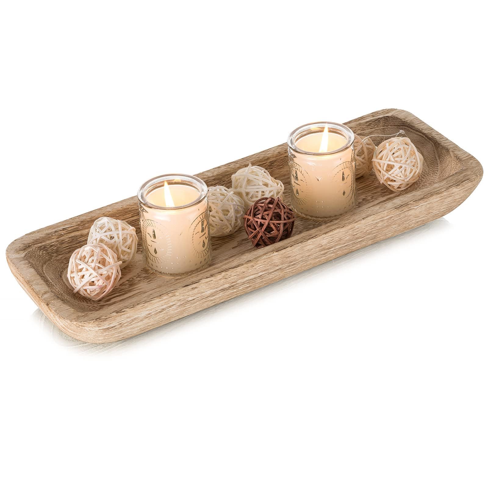 Romadedi Decorative Bowls for Home Decor, Wooden Dough Bowl for Decor, 16" Large Wood Bowl for Kitchen Table Centerpieces, Long Narrow Wooden Tray for Dining Table Decor Centerpiece