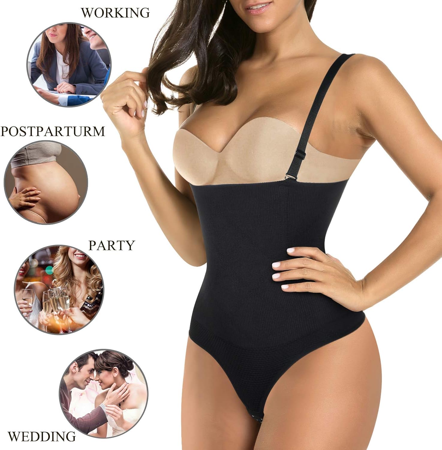 Nebility Women Waist Trainer Shapewear Thong Bodysuit Seamless Tummy Control Panty Faja Open Bust Body Shaper at  Women’s Clothing store