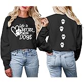 Cayxatiu Dog Mom Sweatshirt Dog Lover Sweatshirts Love Heart Paw Graphic Long Sleeve Shirts Cute Pullover Gifts for Women