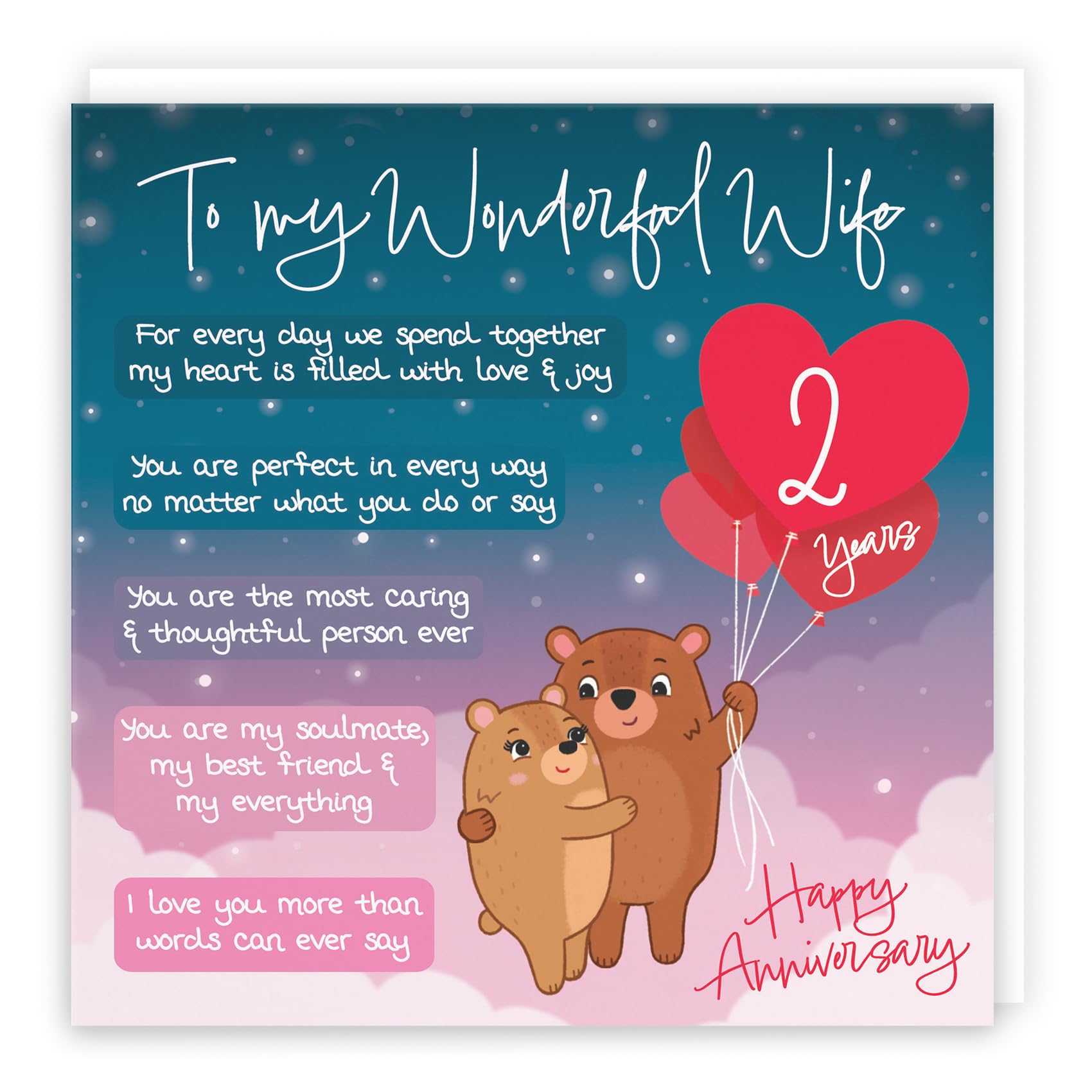 Hunts England - Wife 2nd Anniversary Card - Starry Night - Cute Bears - Verse 2nd Anniversary Card For Wife - Cute Poem Wife Anniversary Card - Romantic Happy 2nd Anniversary Wife Card