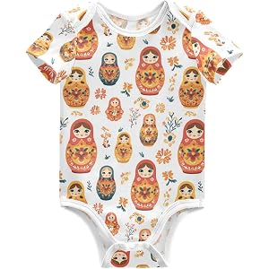 Plaaee Baby Unisex Cotton Bodysuits Matryoshka Russian Doll Short Sleeve Romper Jumpsuit Outfit 0-24Month