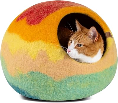 MEOWFIA Cat Cave Premium Felt Cat Bed Handmade Merino Wool Tucson Sunset Medium