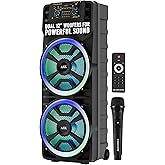 Audiobox ABX-214R Portable Bluetooth Speaker Karaoke Machine - Dual 12" Woofers, RGB Party Lights, AUX, Lightweight with Loud Bass, Singing Machine with Bluetooth & Wireless Microphone - 37-Inch Tall