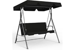 Murago Outdoor Patio Swing Chair with Adjustable Canopy, Outdoor Patio Glider Swing with Heavy Duty Stand for 3 Adult Persons, Ideal for Deck, Lawn, Backyard, or Porch, Black