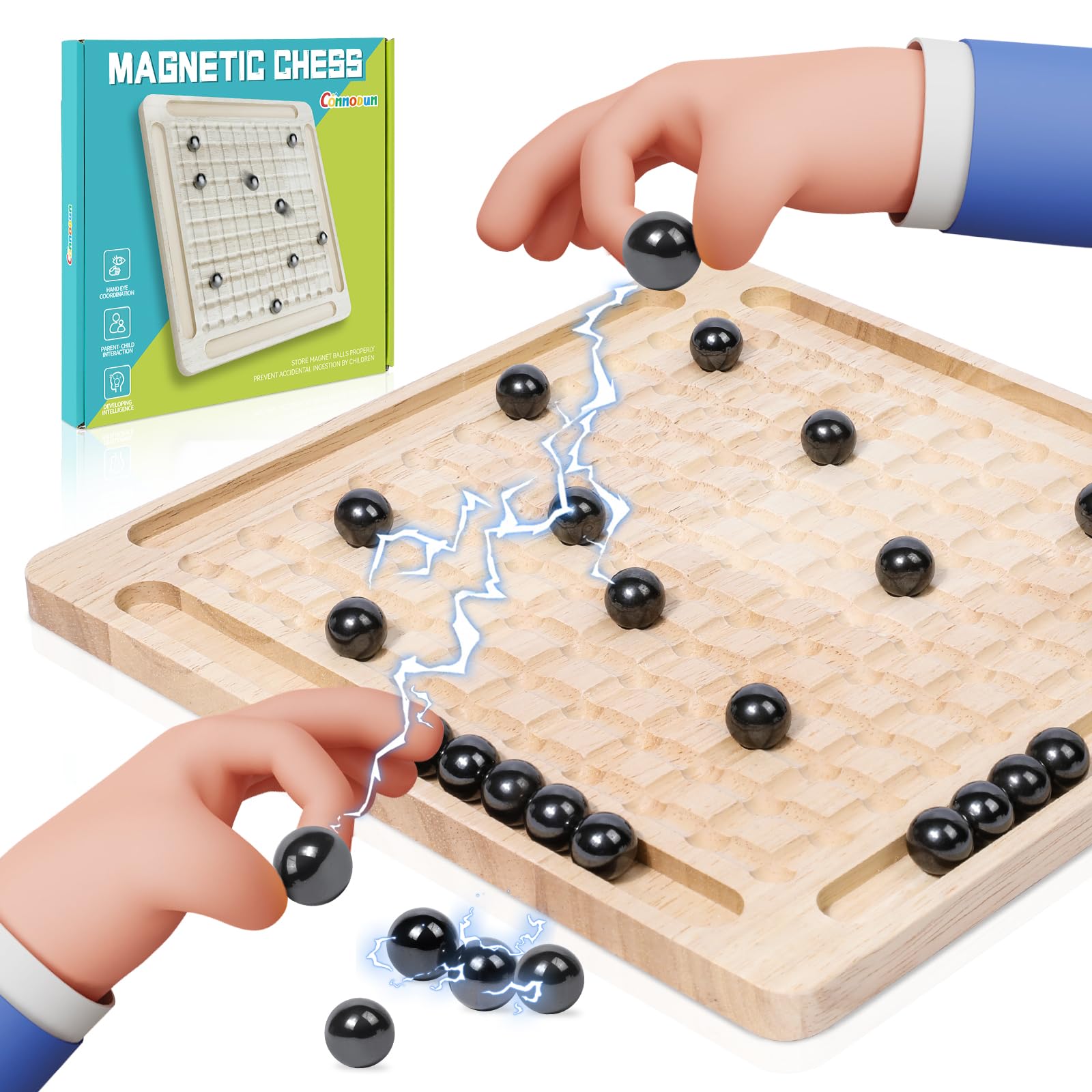 Photo 1 of Magnetic Induction Chess Game Set, Commodum 2025 New Table Top Magnet Chess Game, Magnetic Rocks Puzzle Toy Family Party Strategy Game for Kids Adults, Magnet Chess Game Board with Stones