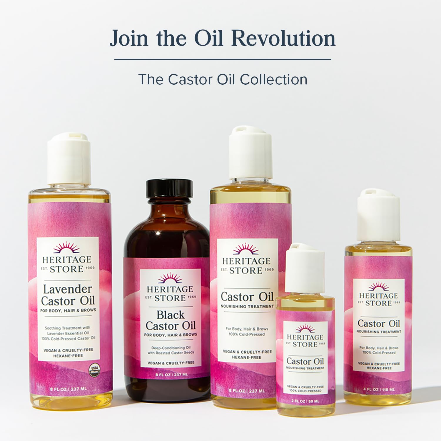HERITAGE STORE Organic Castor Oil - Nourishing for Hair & Skin | Glass Bottle | Eyelash Serum | for Eyelashes, Brows | Castor Oil Packs | Cold Pressed | Hexane Free | Vegan | 16oz
