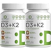 DEAL SUPPLEMENT 2 Pack Vitamin D3 5,000 IU + K2 MK7 Softgels, 500 Count | 2-in-1 Complex | Supports Heart, Bone, Teeth & Immune Health | Easy to Swallow