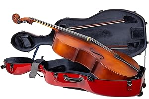 Crossrock Fiberglass 4/4 Cello Case with Wheels for Full Size Cello | Red Finish, Velvet Interior, Waterproof Latches, Backpack Straps – Hardshell Protection (CRF1020CEFRD)