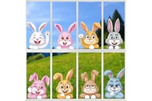 DDLP 8 Sheets Easter Bunny Window Clings Large Easter Window Stickers Double Sided Easter Bunny Decals for Windows Easter Window Decorations (Colourful Bunny)