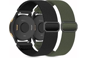 Kollody 2 Pack Stretchy Nylon Watch Bands Compatible with Garmin Venu/Venu Sq,20mm Loop Soft Elastic Straps for Garmin Vivoactive 3/5,Venu 2 Plus/sq 2,Forerunner 165/645/55/245 Music Women Men