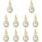 COGCHARGER 10Pcs Bulk Small Crystal Dangle Charms for Jewelry Making Real 18K Gold Plated Brass Cubic Zirconia Charms Water Drop Teardrop Pendants for Jewelry Making Earring Necklace Bracelet