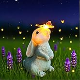 YMTengFei Solar Garden Statue Outdoor Decor Rabbit Figurines with LED Butterfly Lights, Bunny Statues Patio Ornament Decor for Lawn Balcony Yard, Gifts for Mum Grandmom on Birthday Mother's Day