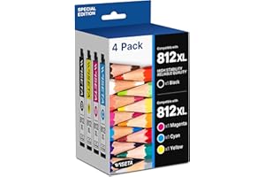 812XL Ink Cartridge Remanufactured for Epson 812 812 XL T812XL T 812 Combo Pack Compatible for Workforce WF-7310 WF-7820 WF-7