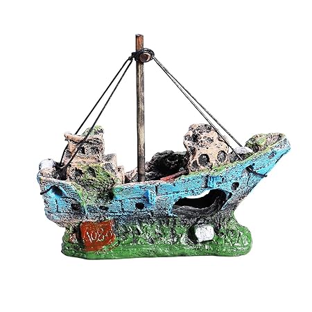 UEETEK Aquarium Dekoration Schiff, Corsair Schiff Versunkene Boot Segelschiff für Aquarium Dekoration,ideal für kleine Garnel