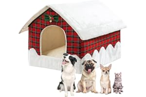 USHANG PET Christmas Indoor Dog House for Small & Medium Dogs, Warm Red Christmas Dog Beds for Cat & Dog House with Soft Pillow, Size M 21.5 x 18 x 17.5 inches