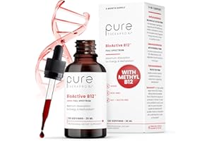 PURE THERAPRO RX BioActive B12 Full Spectrum Vegan Methylated Vitamin B12 Sublingual Liquid Methylcobalamin, Hydroxocobalamin & Adenosylcobalamin 1,000 mcg per Drop (5 Drops = 5,000mcg / 4 Month Supply) 20 ml