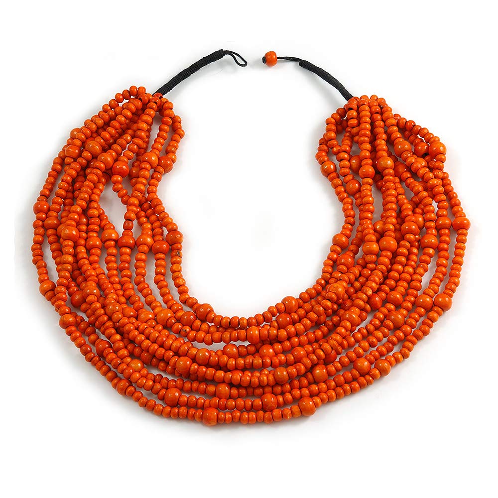 Avalaya Statement Multistrand Layered Bib Style Wood Bead Necklace In Orange - 50cm Shortest/ 70cm Longest Strand