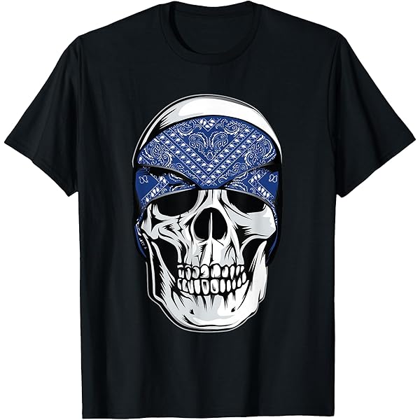 Amazon.com: CaliDesign Southside Blue Bandana T-Shirt Skull