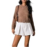 RoseSeek Women's Retro Long Sleeve Sweaters Crew Neck Knit Jumper Elegant Pullover Tops