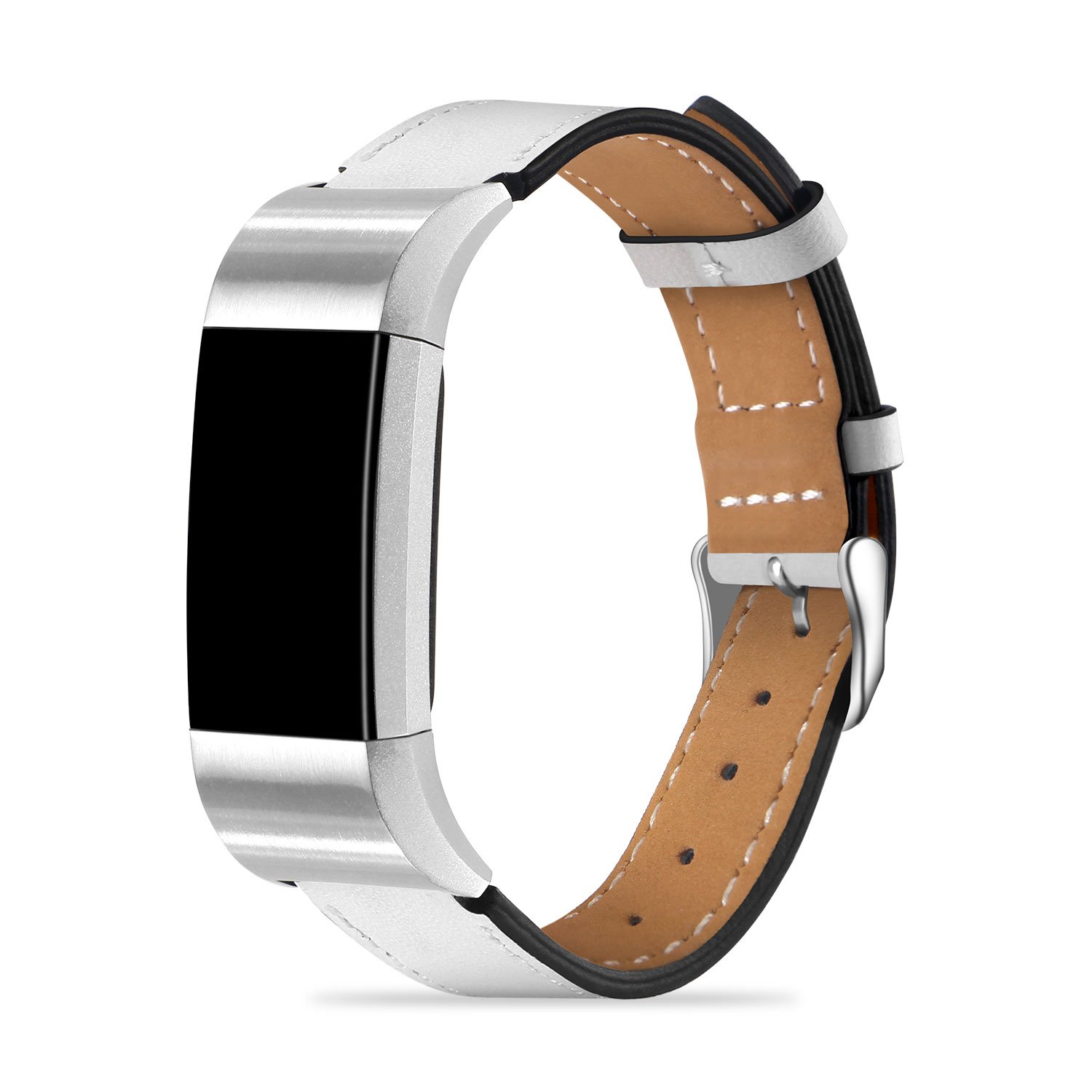 Fitbit Charge 2 Bands - Icheckey Genuine Leather Replacement Wristbands Include Gift Box for Fitbit Charge 2, Large Small Charge 2 Fitness Strap White