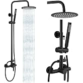 gotonovo Outdoor Shower Kit 304 Stainless Steel, Matte Black, 8 Inch | Rain Outdoor Shower Head and Handle Set Fixture System Faucet, Exposed Wall Mounted, for Outside Yard Pool Seaside/Indoor