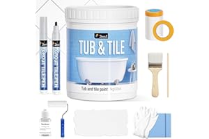 DWIL Tub Paint, Tub and Tile Refinishing Kit 33oz with Tools and 2 Grout Pen, White Bathtub Paint Water Based &Low Odor, Easy to Use Sink for Bathroom Kitchen, Semi-Gloss White, 50-55sq.ft