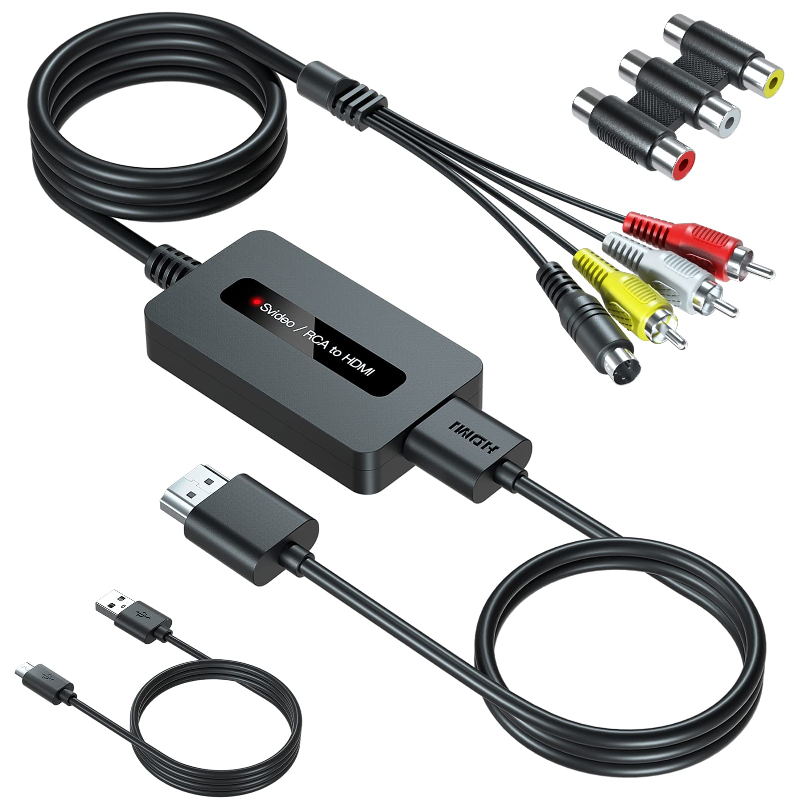 SUNNATCH RCA Svideo to HDMI Converter, AV Composite RCA S-video to HDMI Adapter Upscale Converter for Older Devices to Display on HDTV